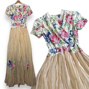 Vtg 40s Custom Tailor Floral Dress XXS Cottagecore Prairie Peasant Milkmaid READ